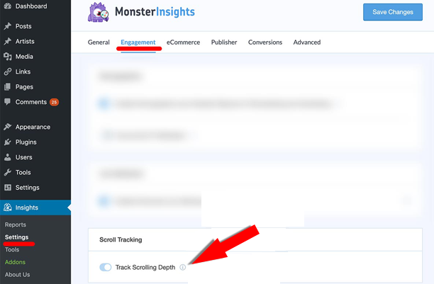 Monsterinsghts scroll tracking setting