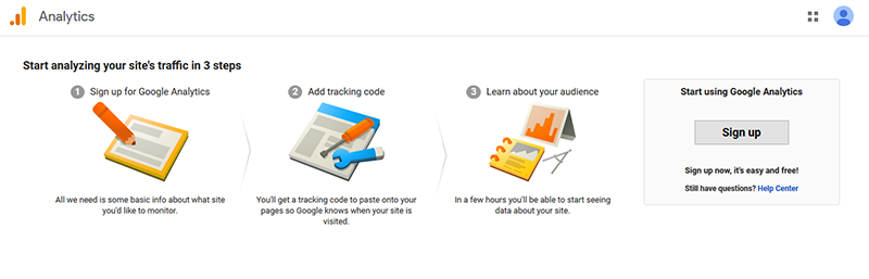 Google Analytics signup process