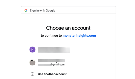 signin GA account to monsterinsights