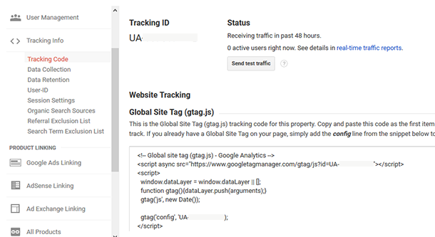 Google analytics tracking ID