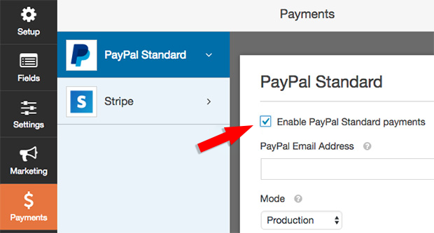 enable PayPal standard payments