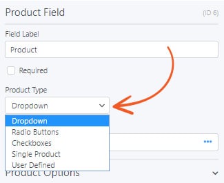 Product type menu