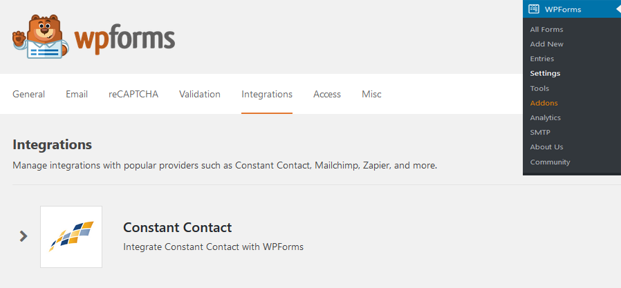 Integration Constant Contact under WPForms