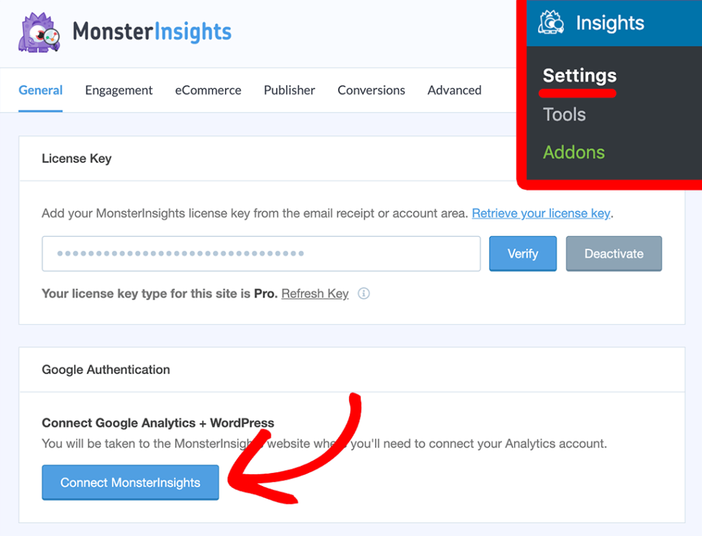Connect MonsterInsights to GA