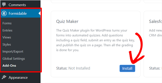 Install quiz maker add-ons