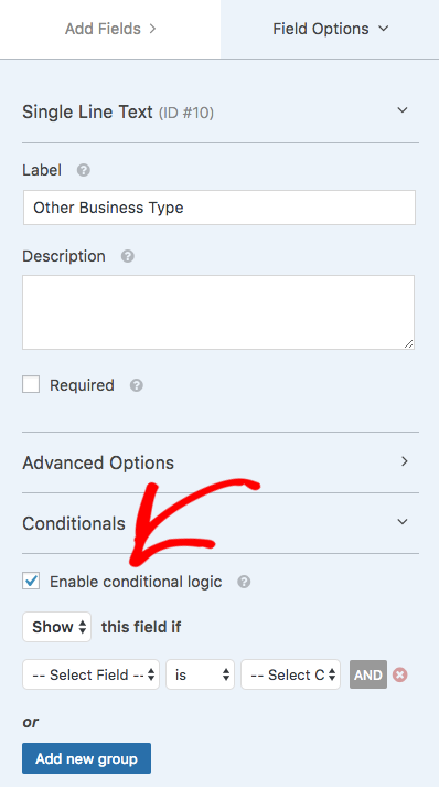 Enable conditional logic for a field