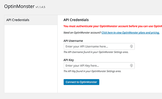 Enter api for optinmonster