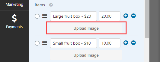 Upload image for item