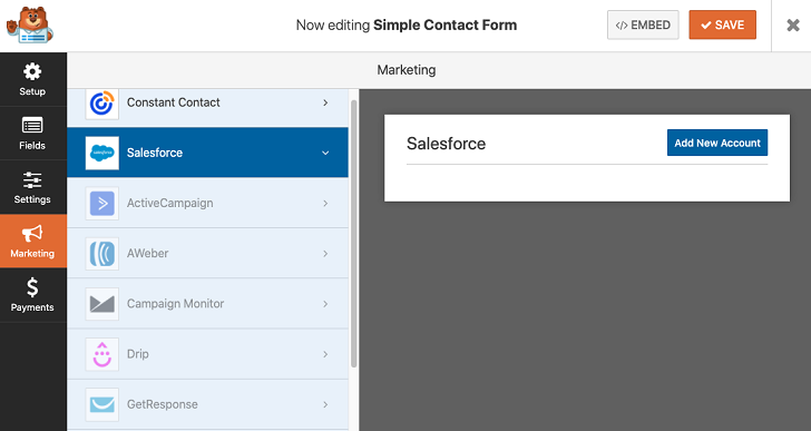 integrate salesforce new account