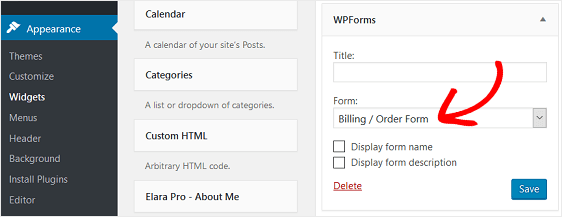 Put up Order form in sidebar