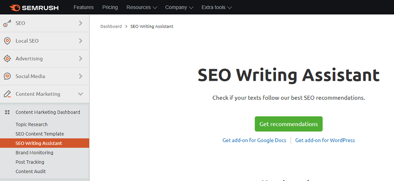 SEMrush writing assistant