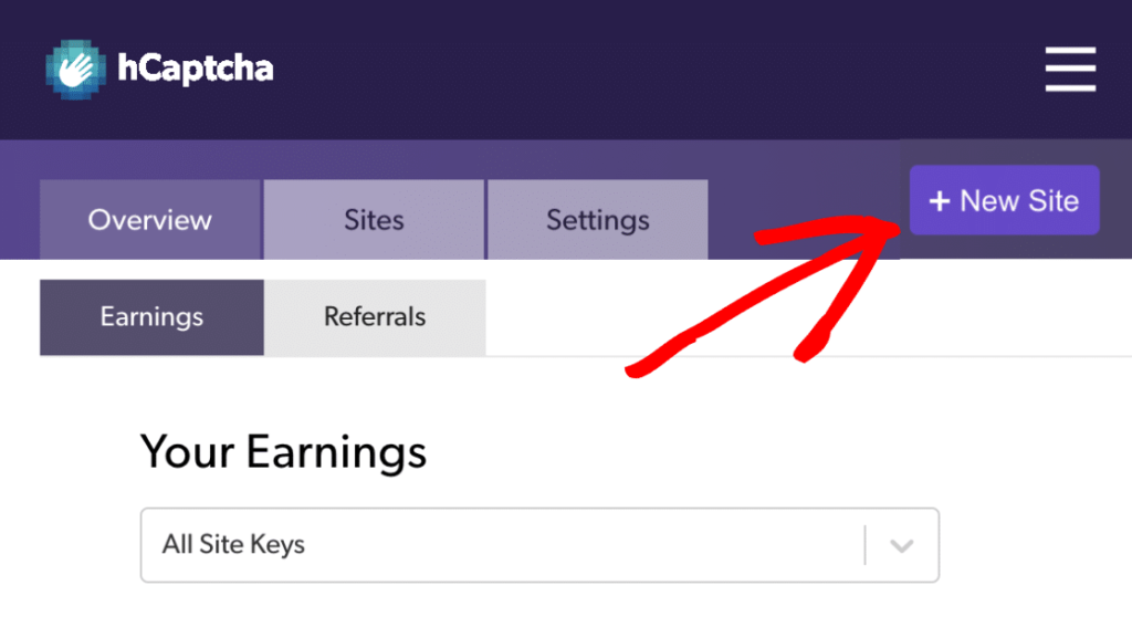 Add new site in hcaptcha website