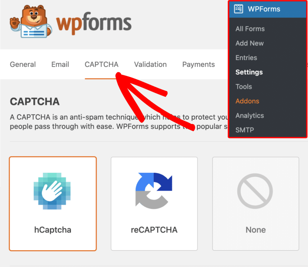 Captcha setting in wpforms