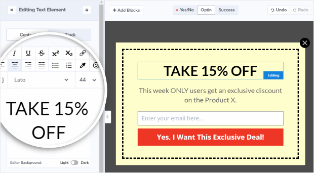 edit coupon popup headline 