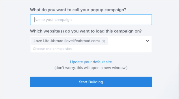 Enter campaign name and select website