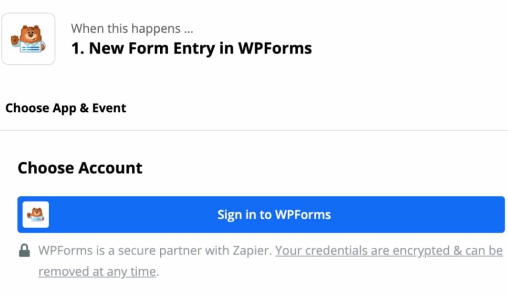 Click sign in to wpforms to connect zapier account