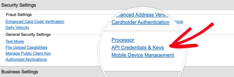 Crendentials API and key in authorize net account