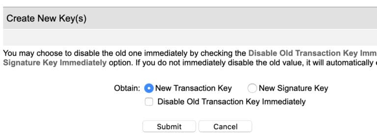 Create trasaction key in authorize net account