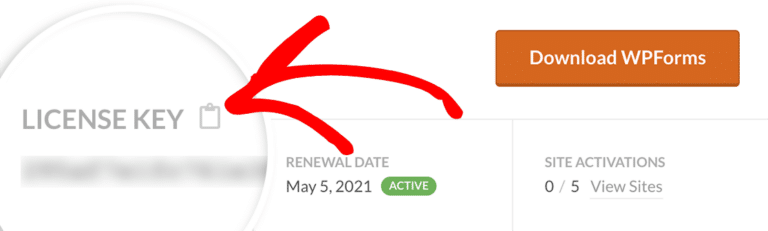 Copying your wpforms license key