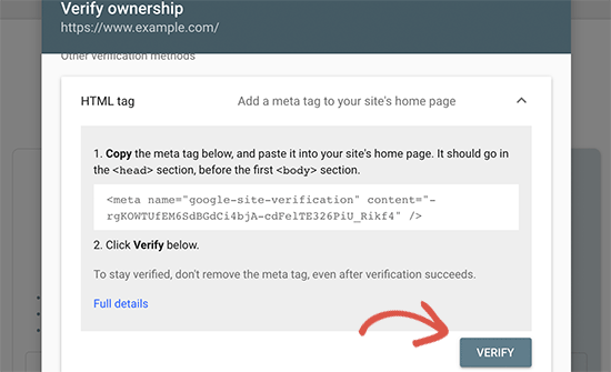 Verify owner's website