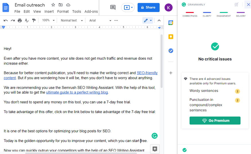 grammarly sidebar in google docs