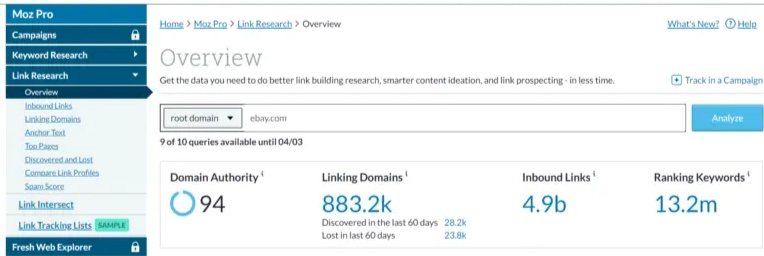 domain authority score in moz