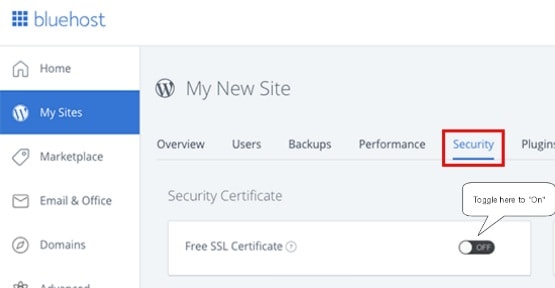 Enable free ssl certificate in bluehost 